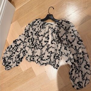 Rebecca Taylor Black Floral Embroidered Cream Blouse